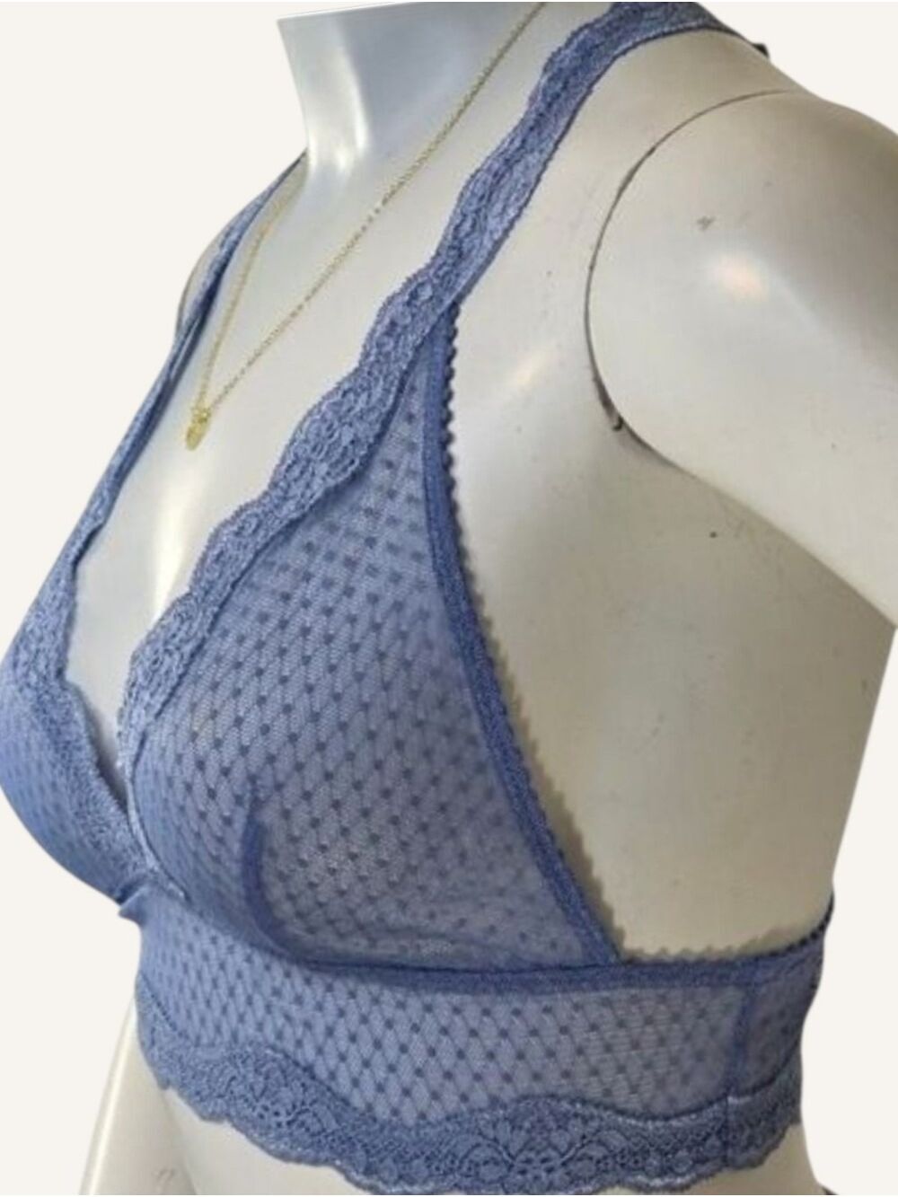 Free People Misty Blue Lace Mesh Longline Bralette XS Romantic Chic NWT - Picture 4 of 8